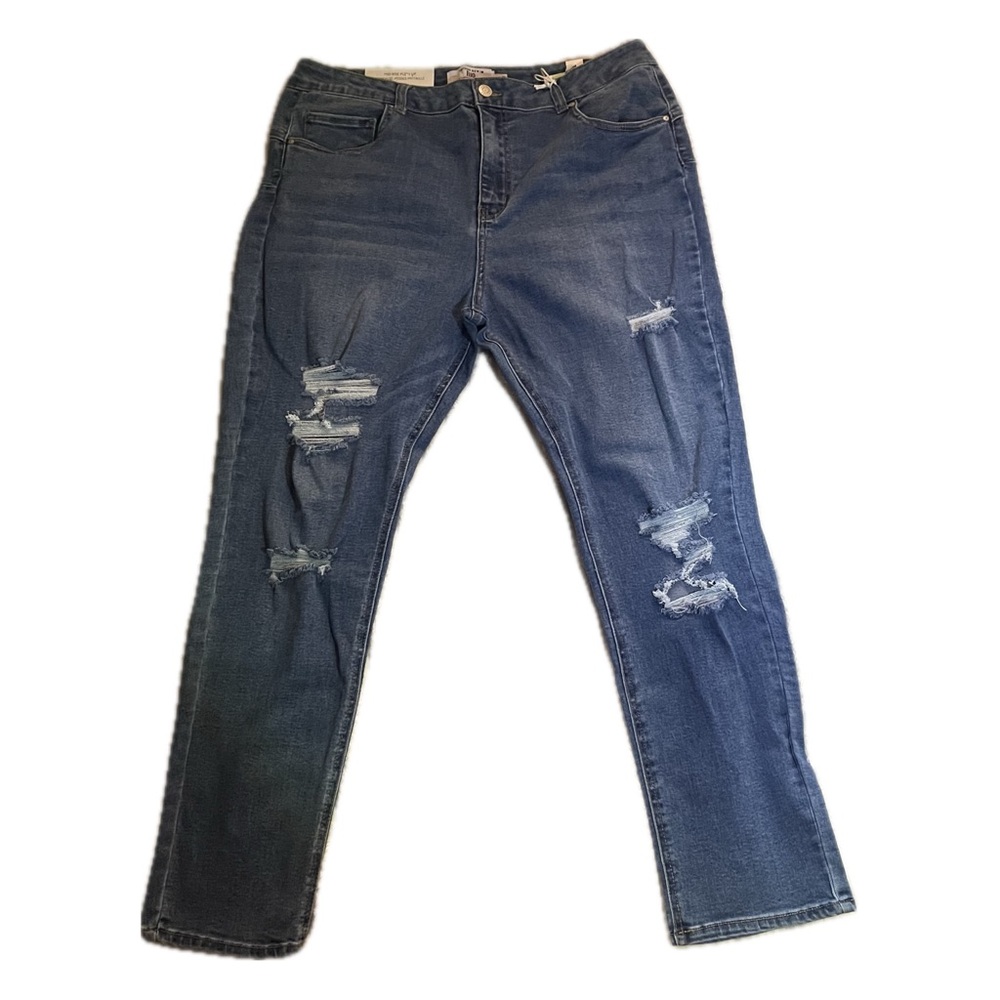 Refuge Mid Rise Push Up Distressed Straight Leg Blue Jeans